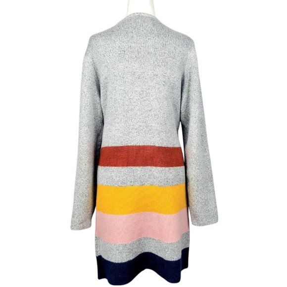 Womens L Apt. 9 Warm Open Front Knit Duster Grey Multi-Color Striped Cardigan - Picture 5 of 12